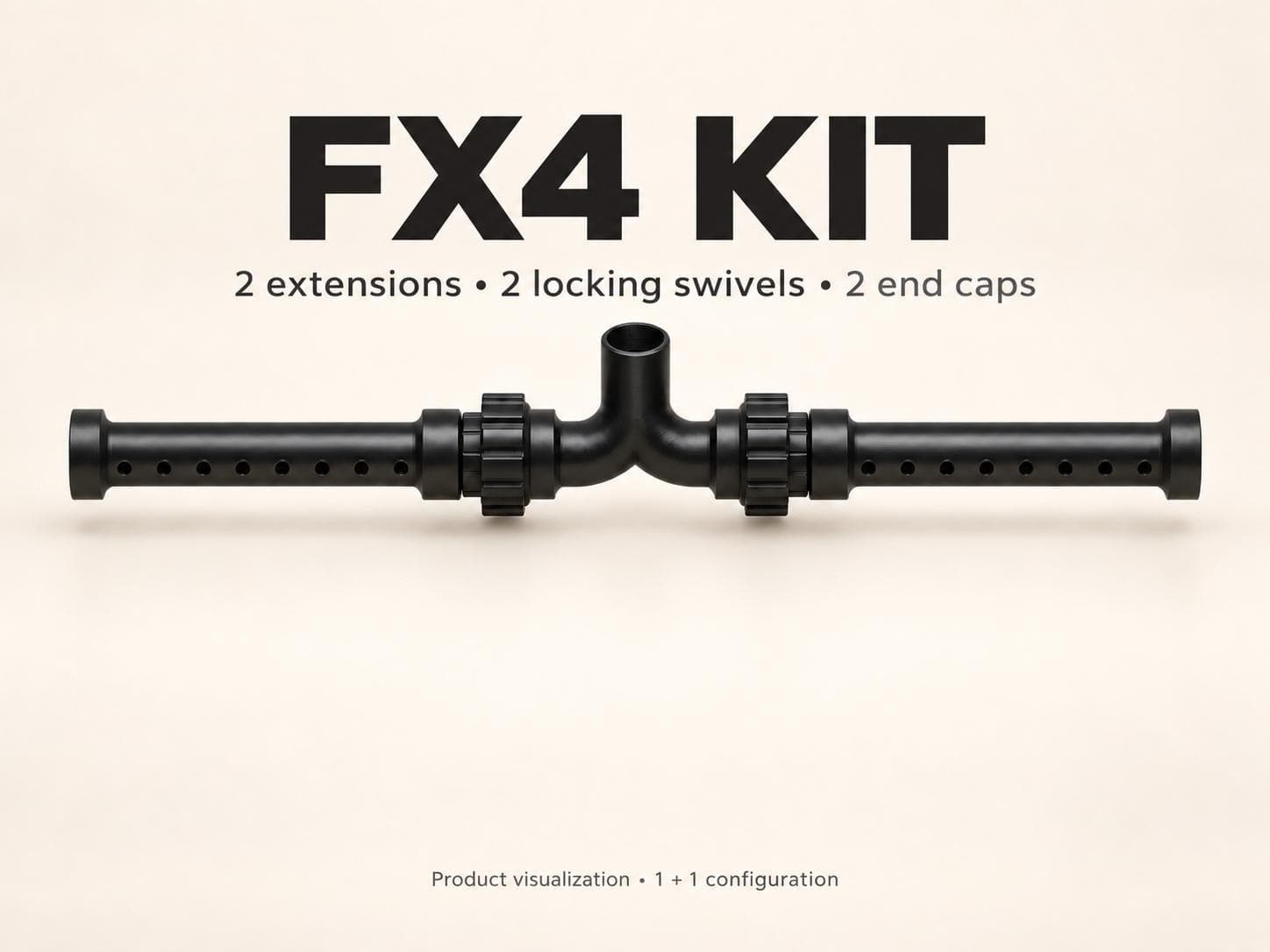 Render of the FX4 kit with two extensions and two locking swivels