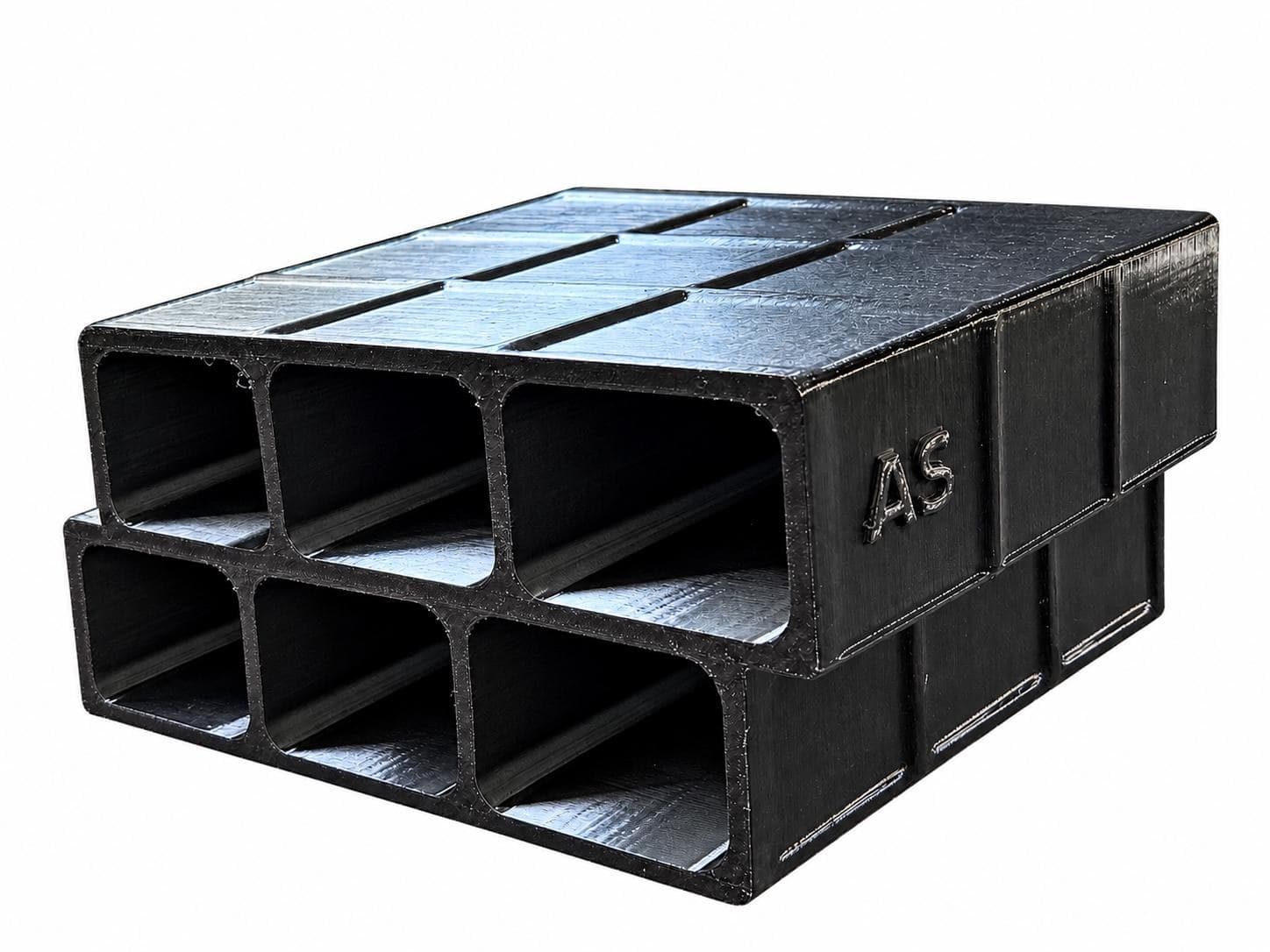 Angled view of the tunnel openings and the AS mark on the side of the hide
